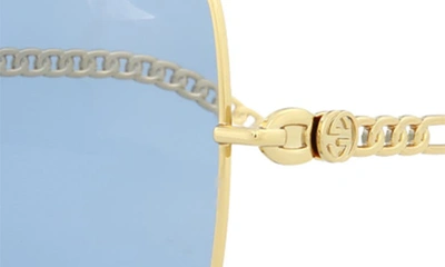 Gucci 61mm Square Sunglasses With Chain In Gold Gold Blue