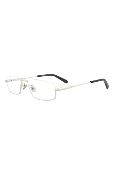 Brioni Novelty 56mm Rectangular Optical Glasses In Silver Transparent