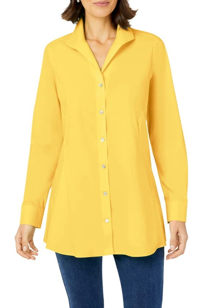 Shop Foxcroft Cecilia Non-iron Button-up Tunic Shirt In Banana Cream