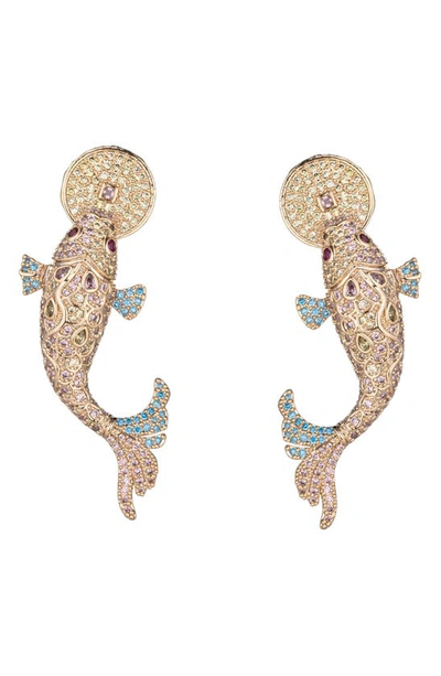 Shop Eye Candy Los Angeles Zoe Cz Koi Fish Drop Earrings In Gold