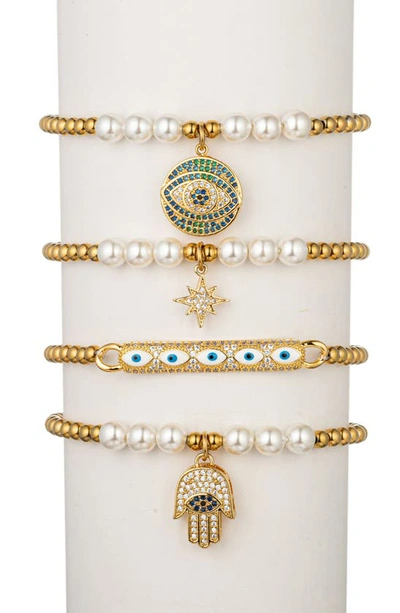 Shop Eye Candy Los Angeles Set Of Four Stretch Bead Bracelets In Gold