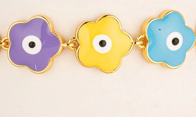 Shop Eye Candy Los Angeles Set Of 2 Pastel Enamel Butterfly & Flower Evil Eye Bracelets In Gold