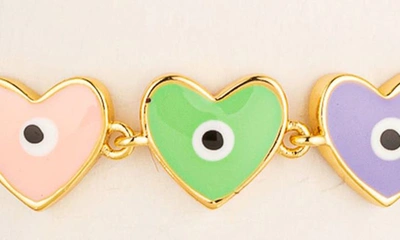 Shop Eye Candy Los Angeles Set Of 2 Pastel Evil Eye & Heart Bracelets In Gold