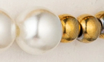 Eye Candy Los Angeles Set Of Four Cz & Imitation Pearl Beaded Bracelets In Gold