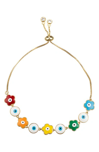 Shop Eye Candy Los Angeles Floral Evil Eye Slider Bracelet In Gold