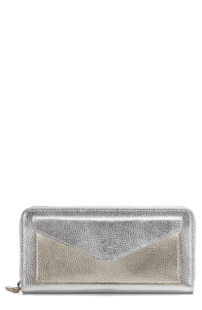 Shop Cole Haan Town Contintental Leather Wallet In Silver / Gold Colorblock