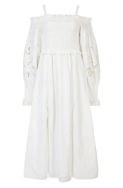 Shop Allsaints Launa Broderie Long Sleeve Cotton Dress In Chalk White