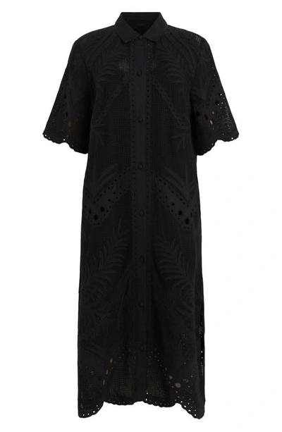 Shop Allsaints Meria Broderie Shirtdress In Black