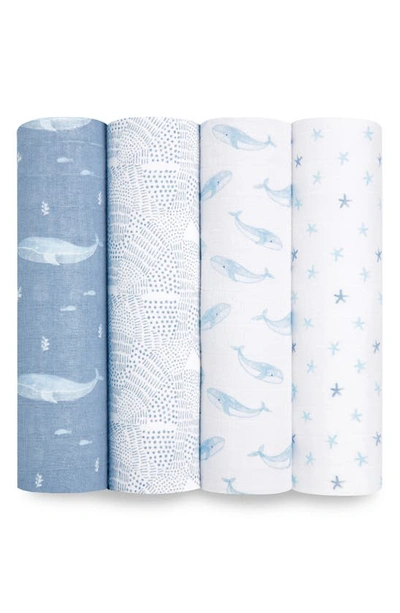 Shop Aden + Anais 4-pack Classic Swaddling Cloths In Oceanic Blue