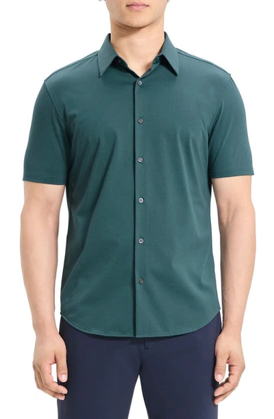 Shop Theory Irving Short Sleeve Button-up Shirt In Cypress - Twi