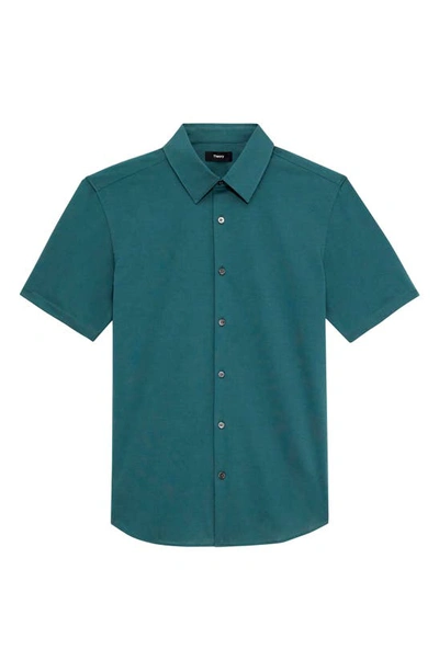 Theory Irving Short Sleeve Button-up Shirt In Cypress - Twi