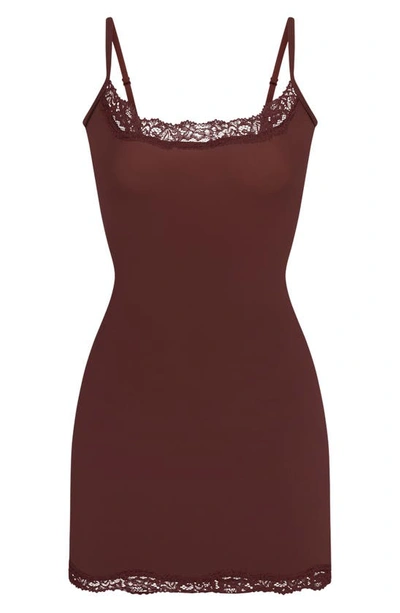 Shop Skims Fits Everybody Lace Trim Slipdress In Cocoa