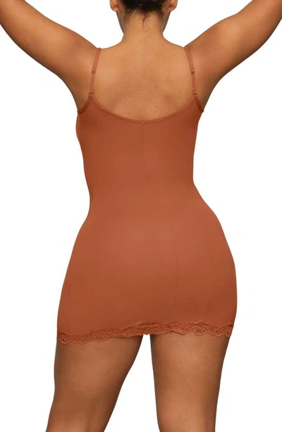Shop Skims Fits Everybody Lace Slipdress In Bronze