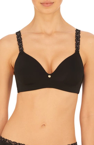Natori Pure Luxe Lace-trim Wireless Contour Bra In Black