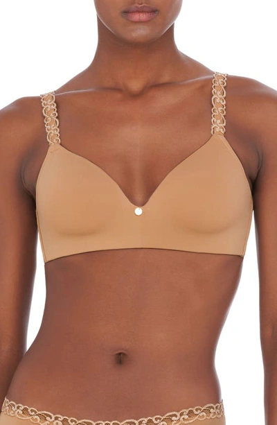 Shop Natori Pure Luxe Wireless Contour Bra In Cafe