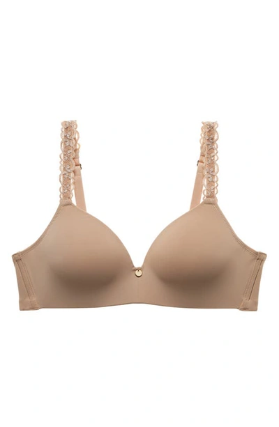 Natori Pure Luxe Lace-trim Wireless Contour Bra In Cafe