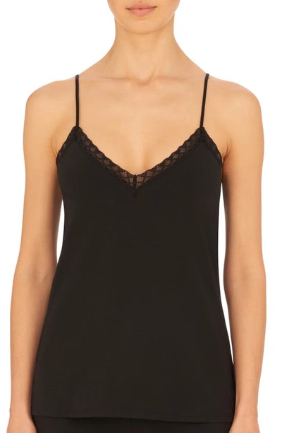 Shop Natori Bliss Lace Edge High-low Cotton Camisole In Black