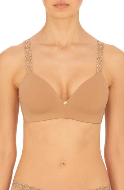 Natori Pure Luxe Lace-trim Wireless Contour Bra In Cafe
