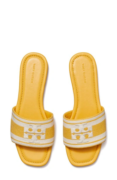 Shop Tory Burch Double T Jacquard Slide Sandal In Mellow Yellow / Ash White
