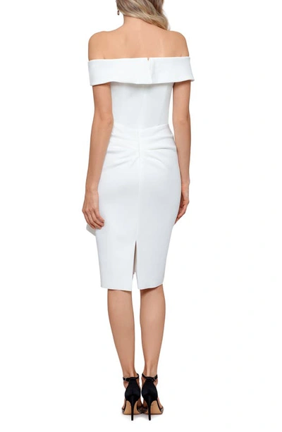 Xscape Ruffle Off The Shoulder Scuba Dress In Ivory