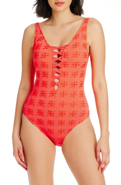 Bleu Rod Beattie Eyes Wide Open Broderie Anglaise One-piece In Coral Gables