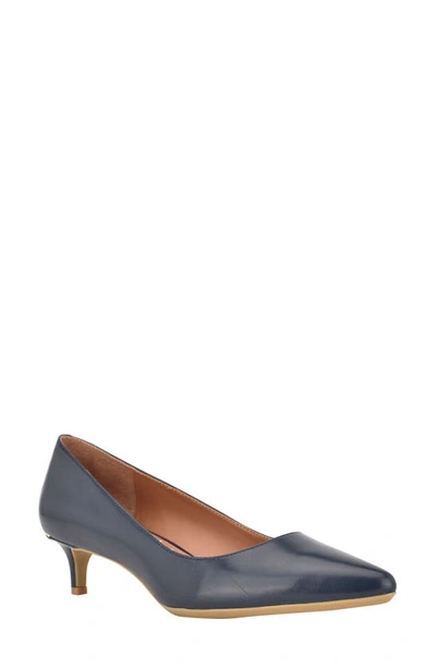 Shop Calvin Klein Gabrianna Kitten Heel Pump In Dark Blue Leather