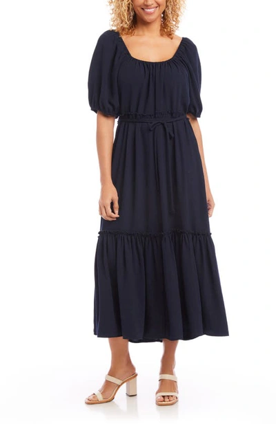 Shop Karen Kane Puff Sleeve Maxi Dress In Navy