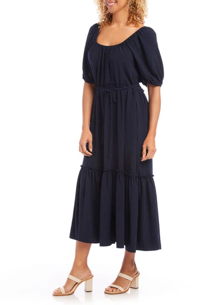 Shop Karen Kane Puff Sleeve Maxi Dress In Navy