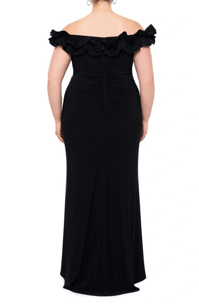 Shop Xscape Ruffle Off The Shoulder Gown In Black