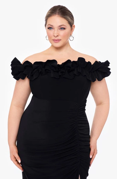 Shop Xscape Ruffle Off The Shoulder Gown In Black