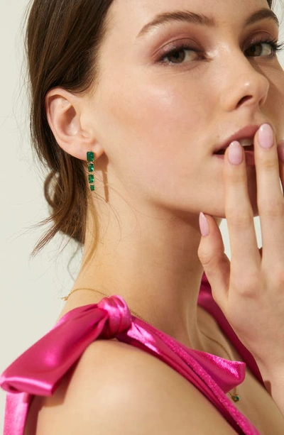 Nadri Isle Linear Cubic Zirconia Drop Earrings In Gold/emerald