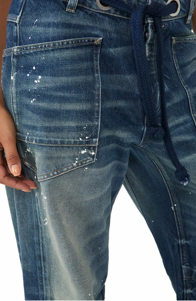 Shop Free People We The Free Moxie Barrel Paint Splatter Jeans In Timeless Blue