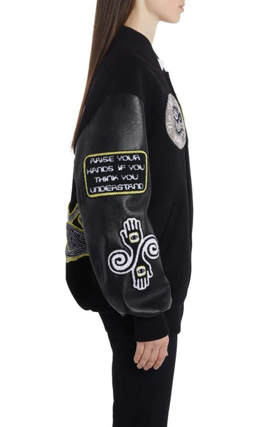 Shop Stella Mccartney Rewild Embroidered Wool Bomber Jacket In 1000 Black