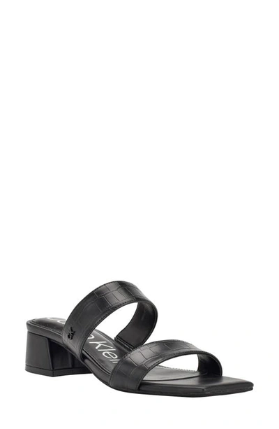 Shop Calvin Klein Paneer Square Toe Slide Sandal In Black Croco