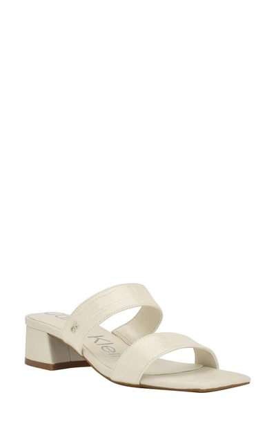 Shop Calvin Klein Paneer Square Toe Slide Sandal In Cream Croco