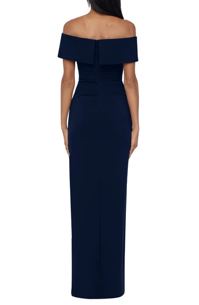 Shop Xscape Off The Shoulder Crepe Evening Gown In Navy