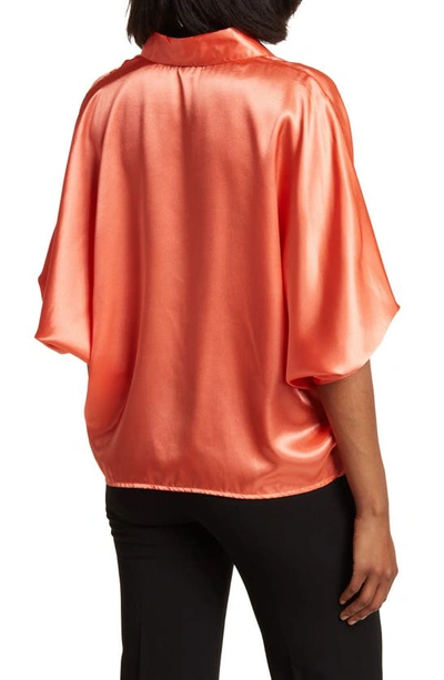 Shop Vertigo Paris Three-quarter Sleeve Button-up Satin Shirt In Light Coral