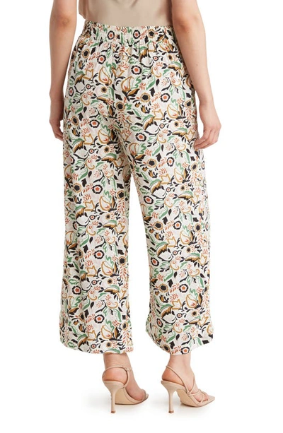 T Tahari Floral Ankle Crop Wide Leg Palazzo Pants In Pink/green Floral Pr