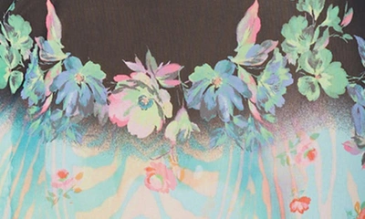 Afrm Didi Floral Long Sleeve Mesh Maxi Dress In Aqua Floral Placement