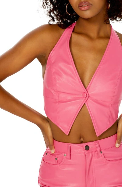 Shop Afrm Marin Faux Leather Crop Vest In Azalea Pink