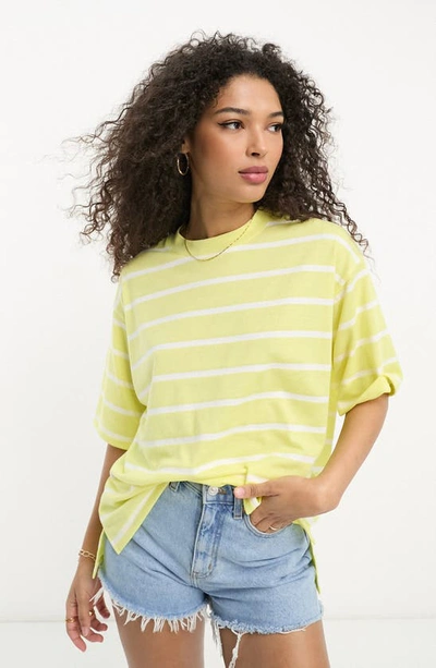 Shop Asos Design Stripe Oversize Heavyweight T-shirt In Yellow Multi