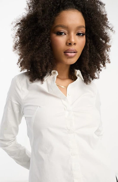 Shop Asos Design Long Sleeve Woven Shirt In White