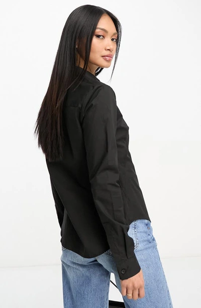 Shop Asos Design Long Sleeve Woven Shirt In Black