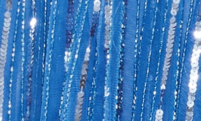 Shop Mac Duggal Sequin Stripe Long Sleeve A-line Dress In Denim Blue