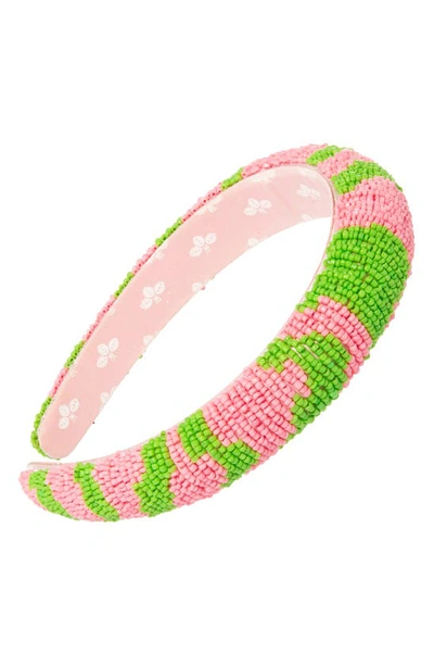 L Erickson Adeline Beaded Headband In Green/ Pink