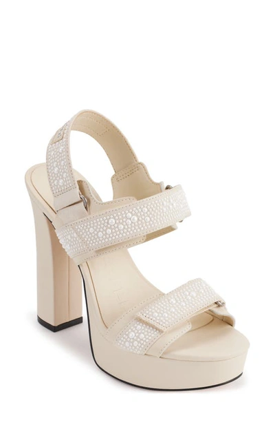 Shop Karl Lagerfeld Alessia Faux Pearl Platform Sandal In Warm Mist/ White