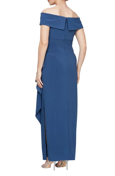 Shop Alex Evenings Embellished Off The Shoulder Column Gown In Wedgewood