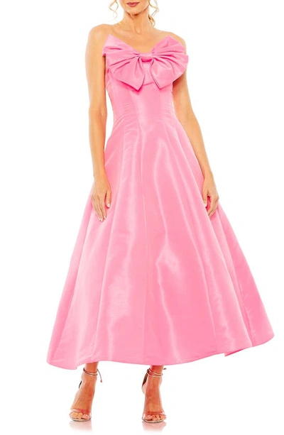 Shop Mac Duggal Bow Front Strapless Taffeta A-line Gown In Candy Pink
