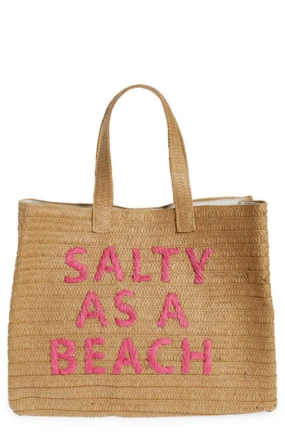 Shop Btb Los Angeles Salty As A Beach Straw Tote In Sand/ Fuchsia