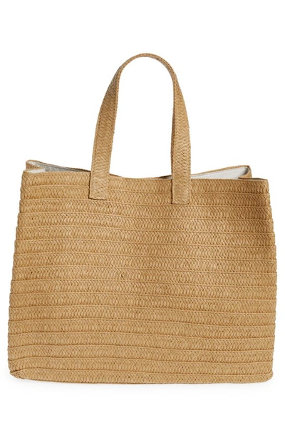 Btb Los Angeles Salty As A Beach Straw Tote In Sand/ Fuchsia